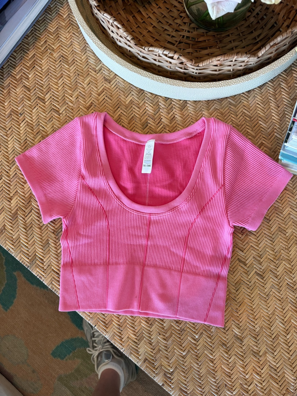 aerie Pink Ribbed Scoop Crop Top